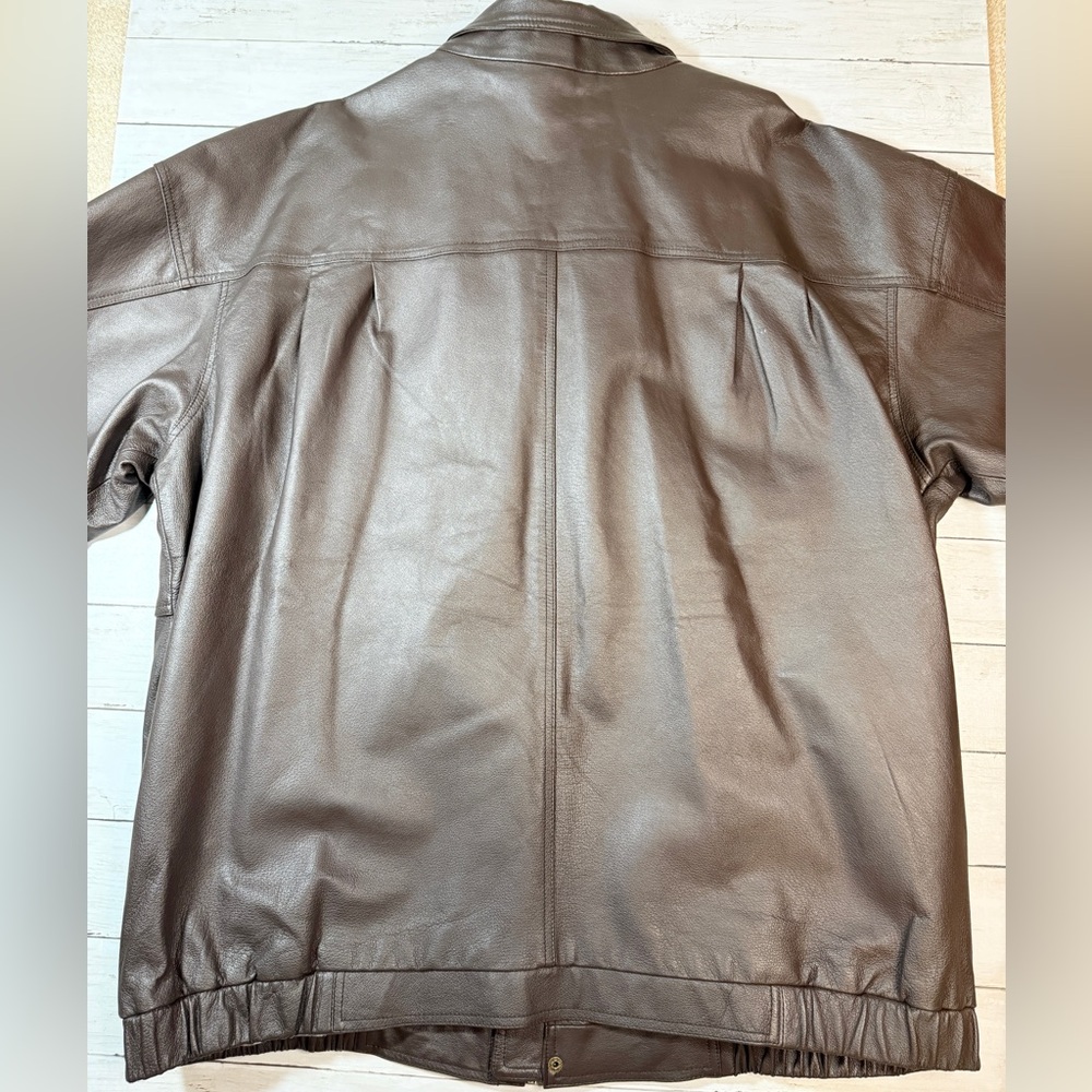 Harbor Bay Brown Genuine Leather Jacket Mens 2XLT Tall Plaid Lined Full Zip Coat - Picture 6 of 10